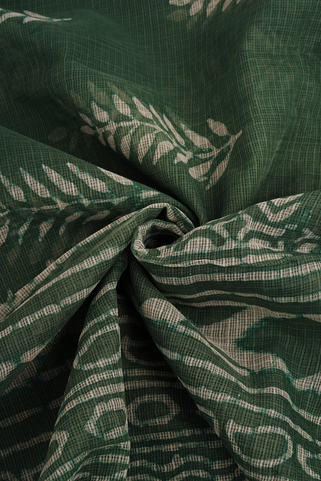 Teejh Green Haze Block Print Dark Green Kota Saree with Blouse Piece