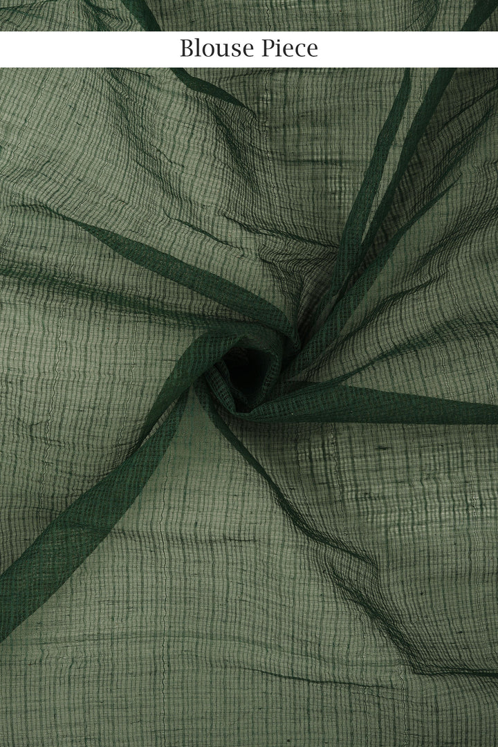 Teejh Green Haze Block Print Dark Green Kota Saree with Blouse Piece