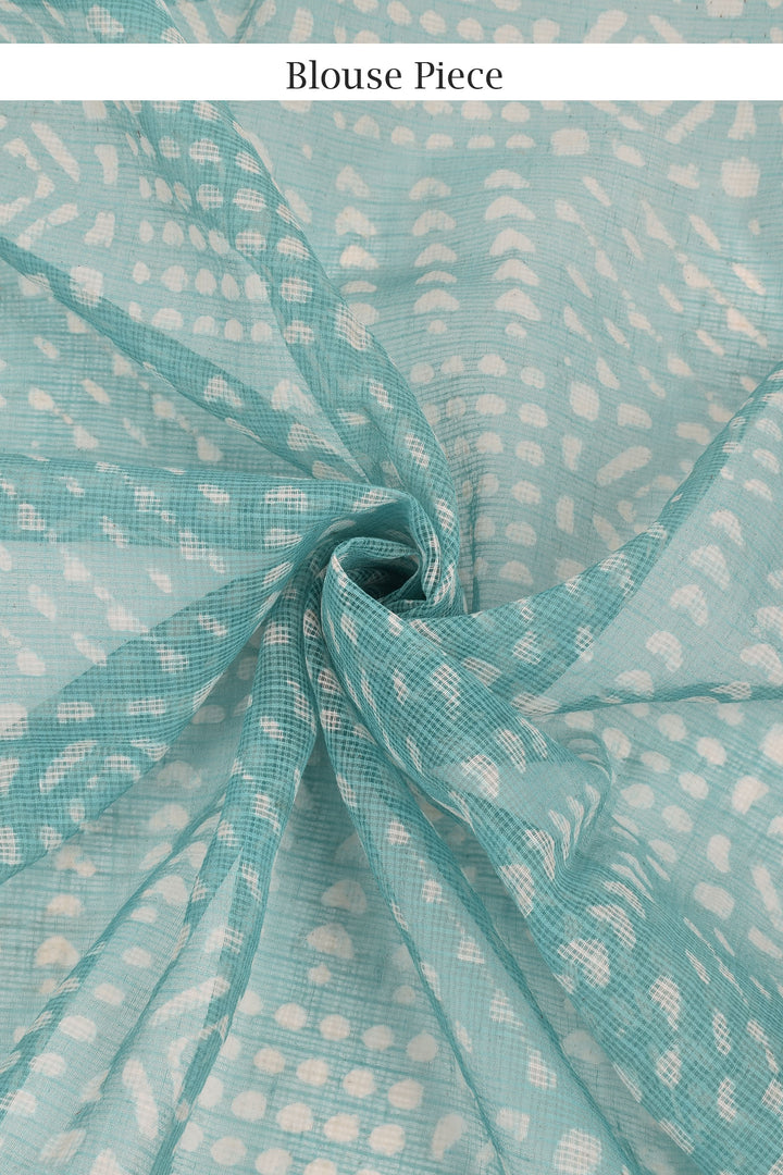 Teejh Misty Blue Block Print Kota Saree with Blouse Piece