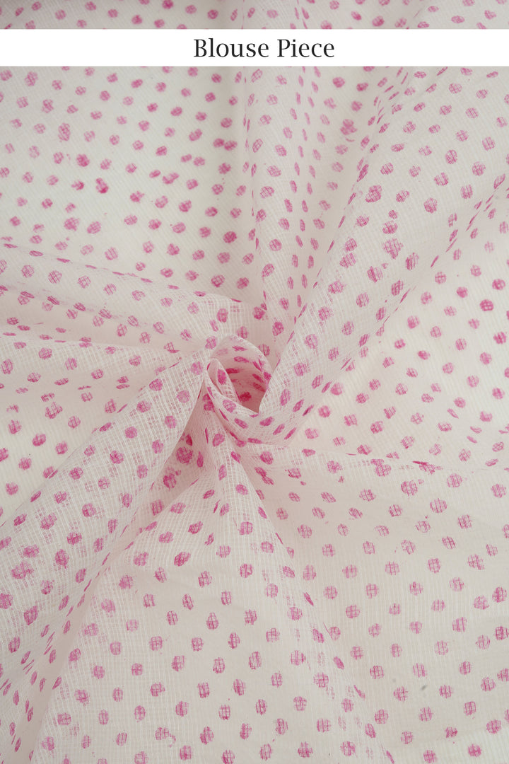 Teejh Udipti Pink Block Print Kota Saree With Blouse Piece