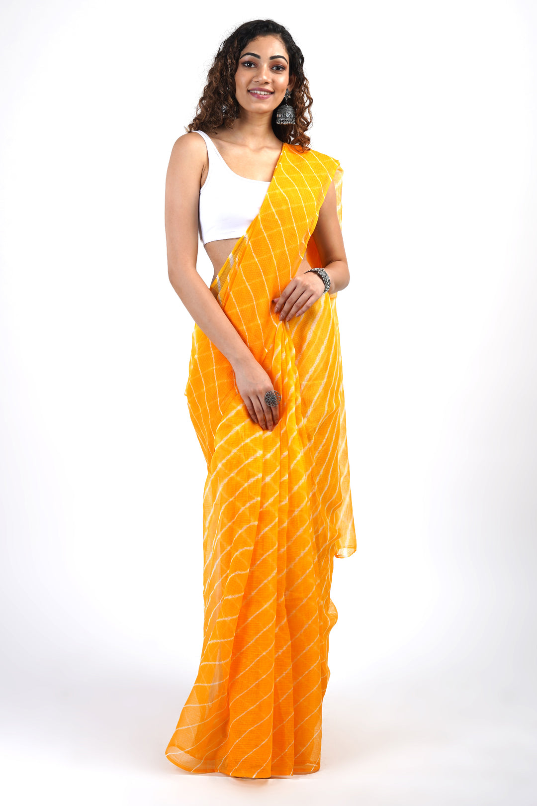 Teejh Eshika Yellow Kota Leheriya Saree with Blouse Piece