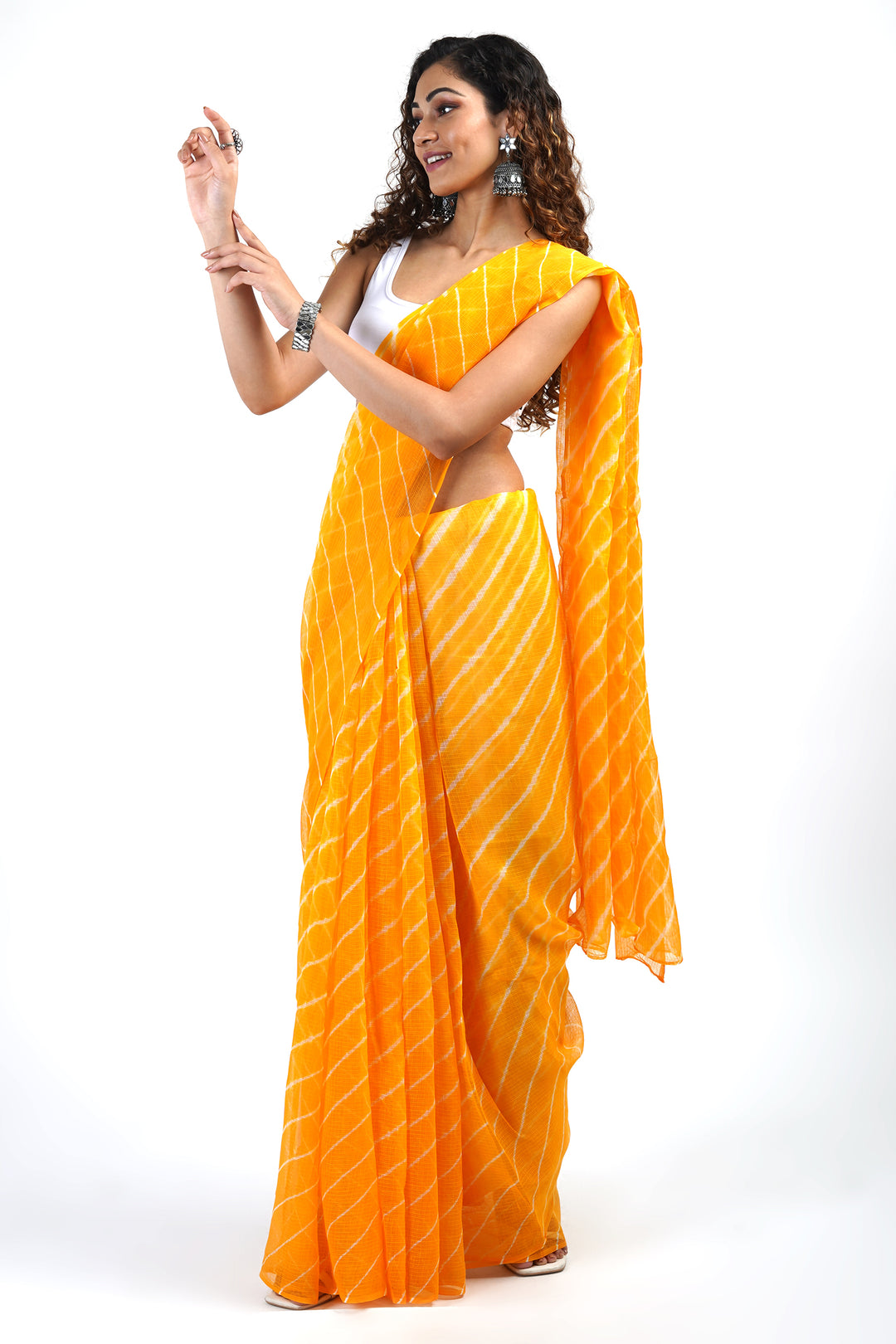 Teejh Eshika Yellow Kota Leheriya Saree with Blouse Piece