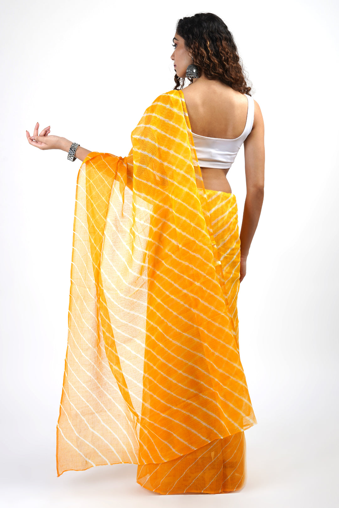 Teejh Eshika Yellow Kota Leheriya Saree with Blouse Piece