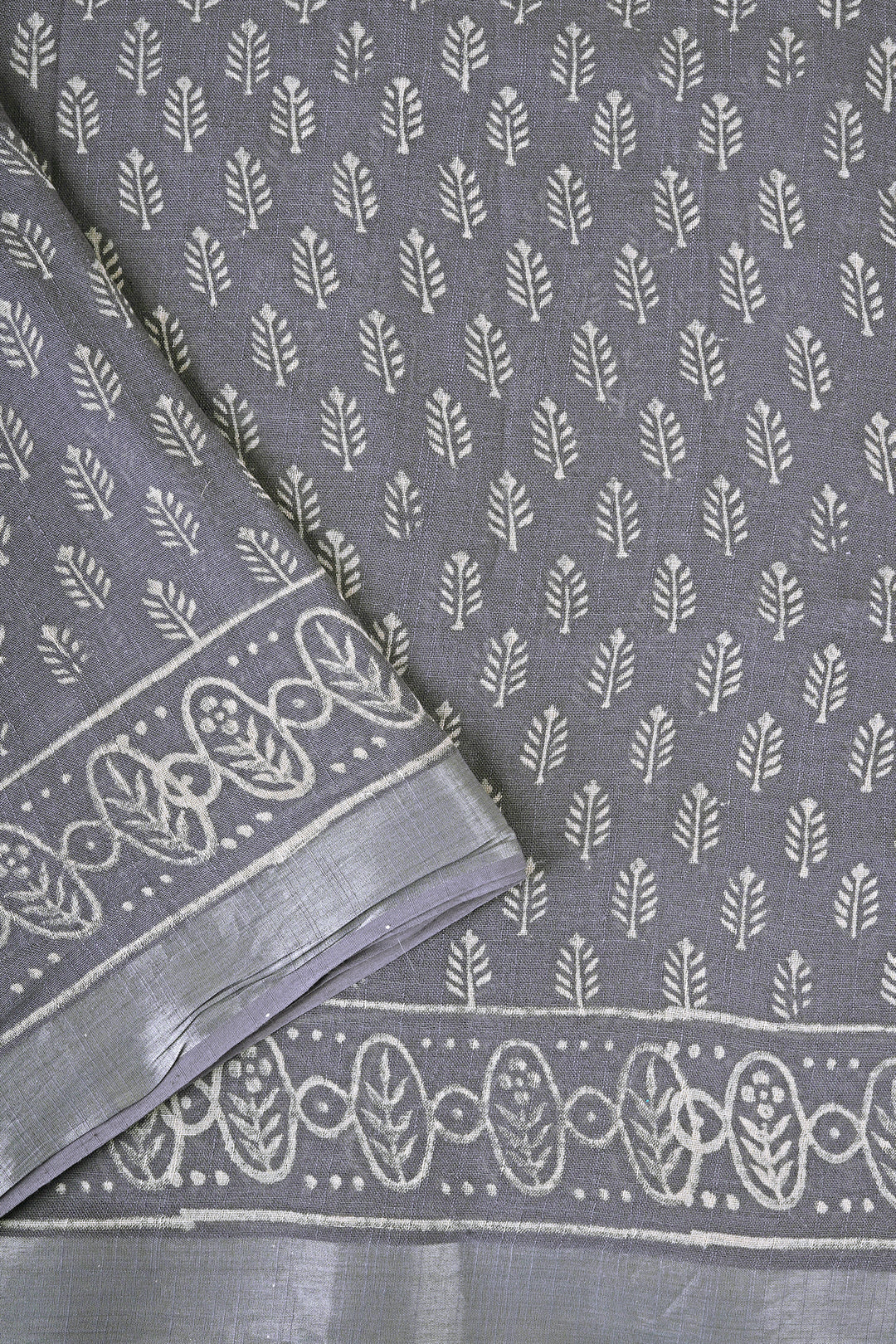 Teejh Kaynat Grey Linen Saree with Blouse Piece
