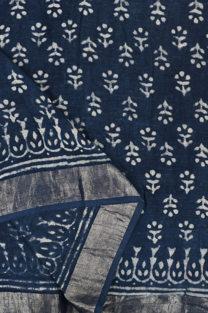 Teejh Shaniya Indigo Linen Saree with Blouse Piece.