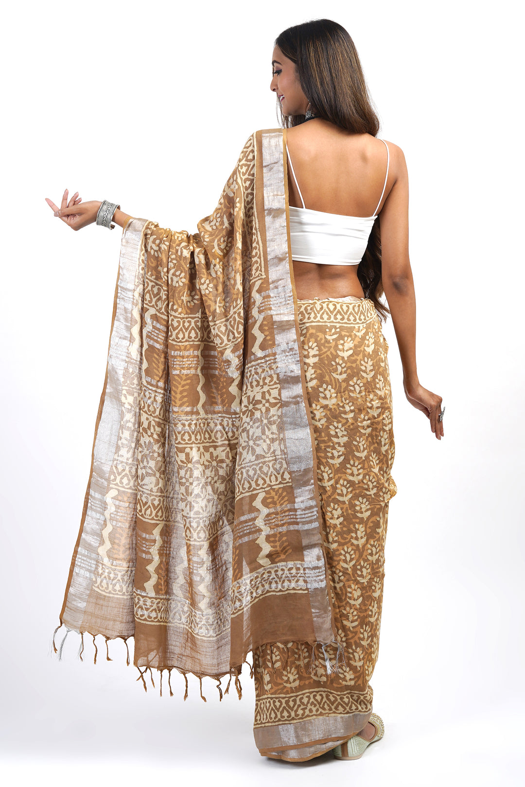 Teejh Prisha Mustard Linen Saree with Blouse Piece.