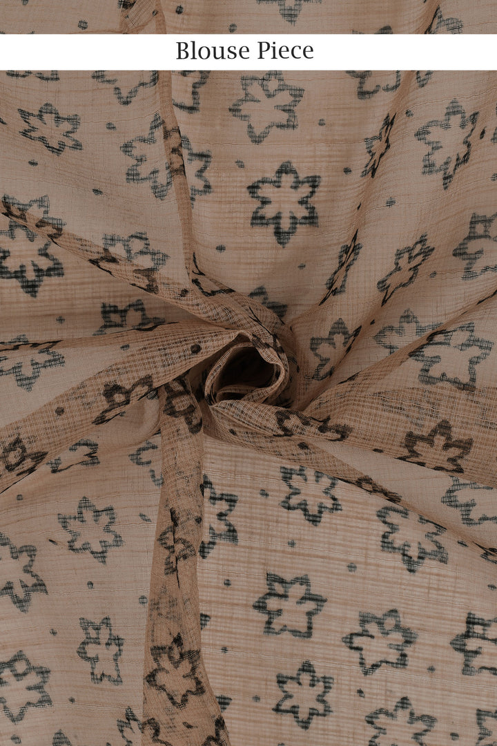 Teejh Bhumi Olive Green Block Print Kota Saree With Blouse Piece