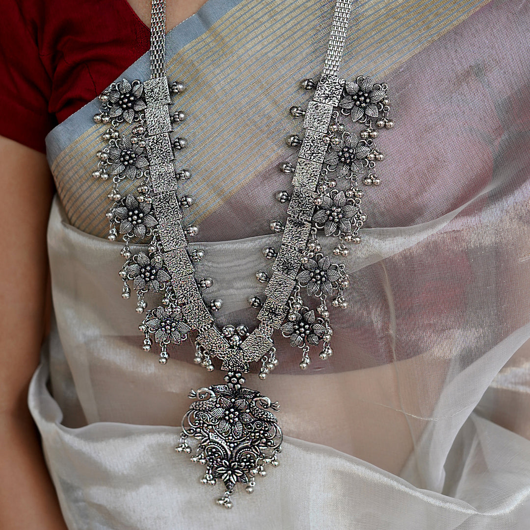 Teejh Khushi Ghungroo Silver Oxidised Necklace Set