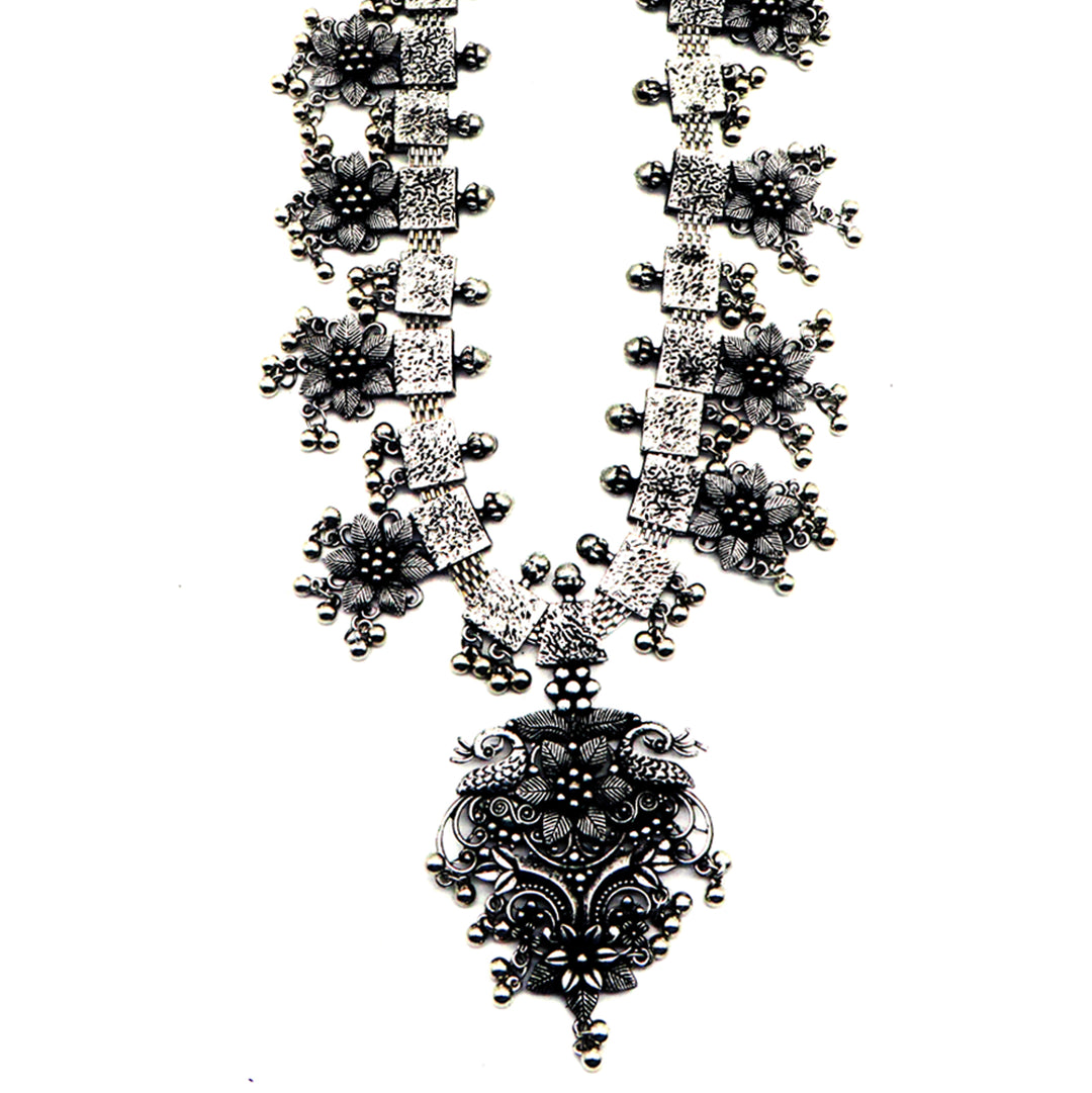 Teejh Khushi Ghungroo Silver Oxidised Necklace Set