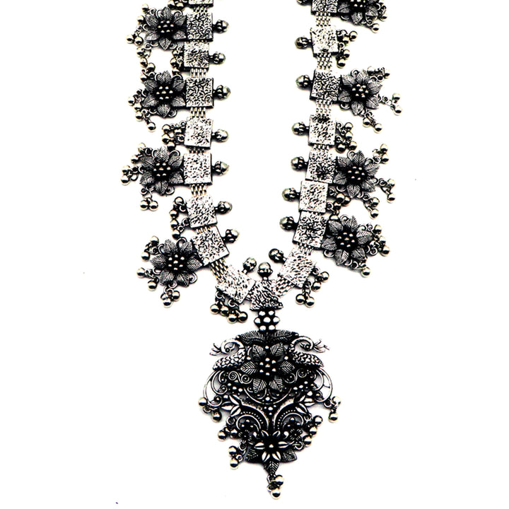Teejh Khushi Ghungroo Silver Oxidised Necklace Set