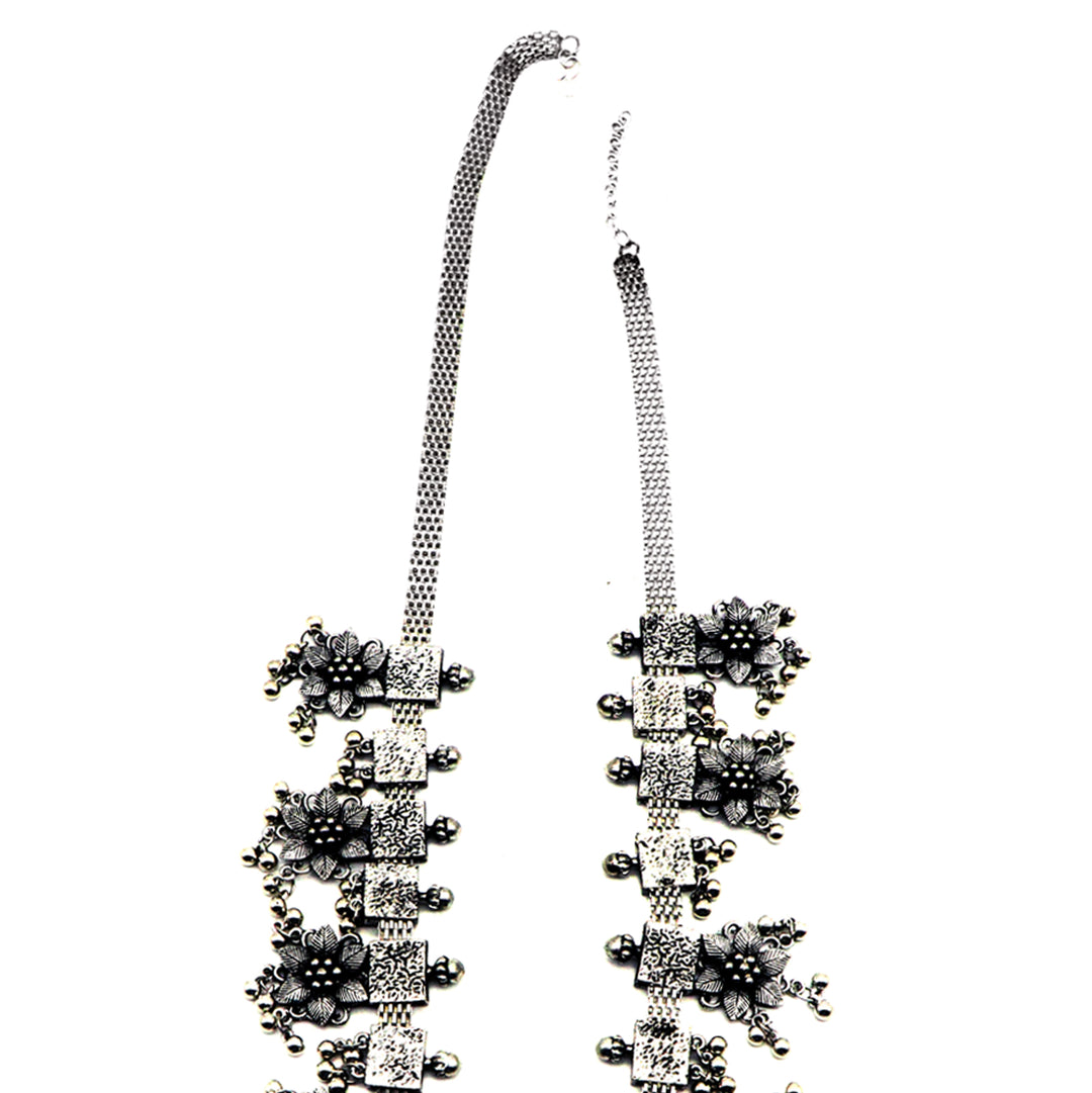 Teejh Khushi Ghungroo Silver Oxidised Necklace Set