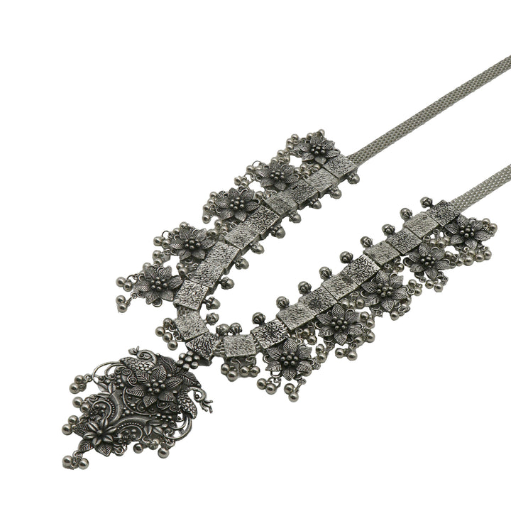 Teejh Khushi Ghungroo Silver Oxidised Necklace Set