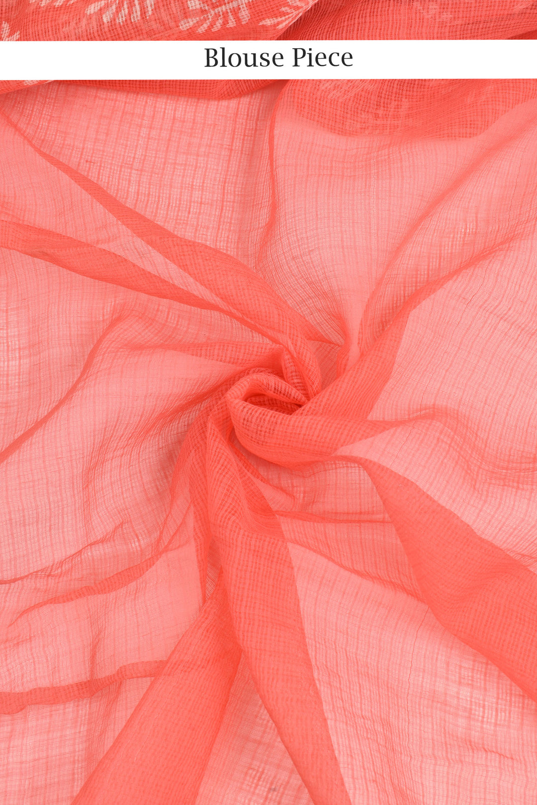 Teejh Warda Peach and White Block Print Kota Saree With Blouse Piece