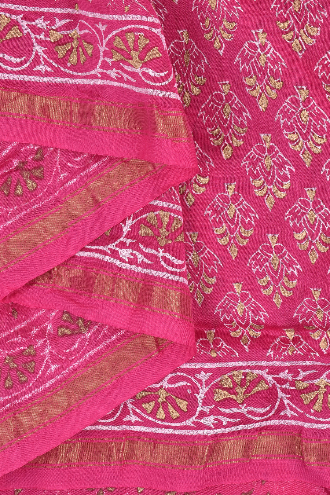Teejh Tavisa Block Print Chanderi Silk Saree with Blouse Piece