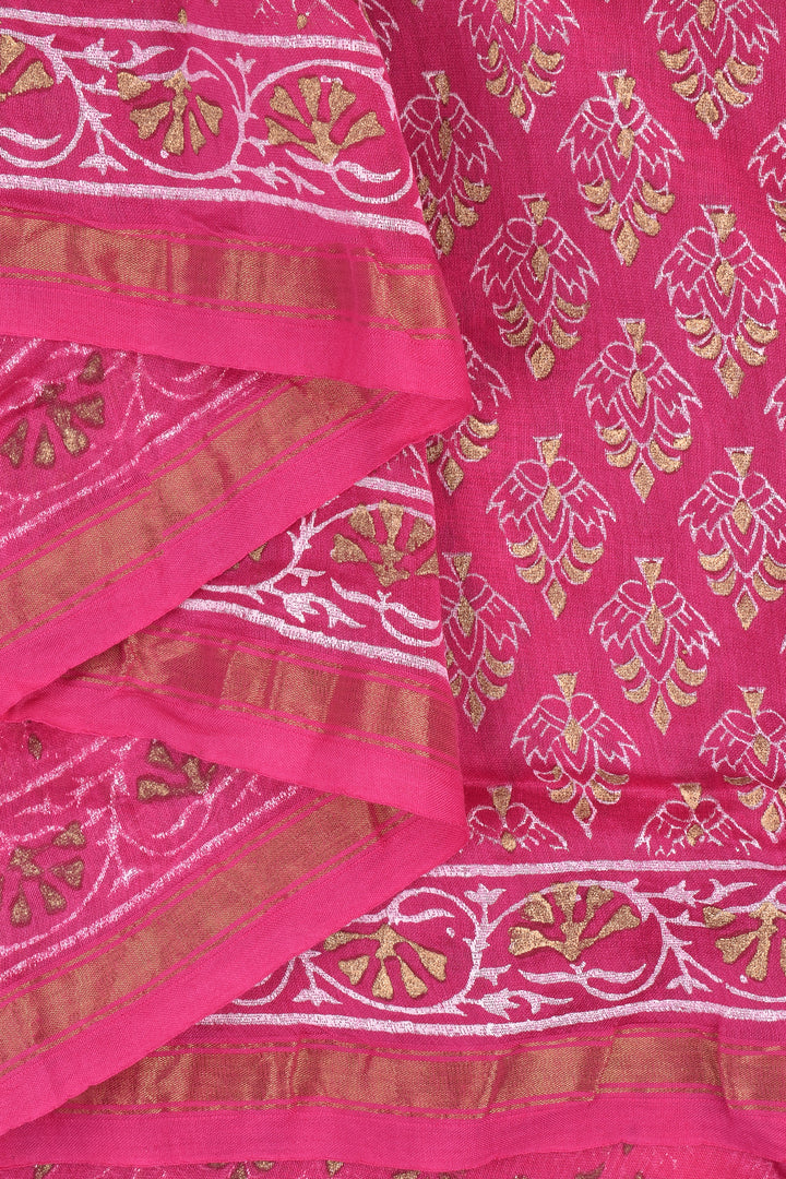 Teejh Tavisa Block Print Chanderi Silk Saree with Blouse Piece