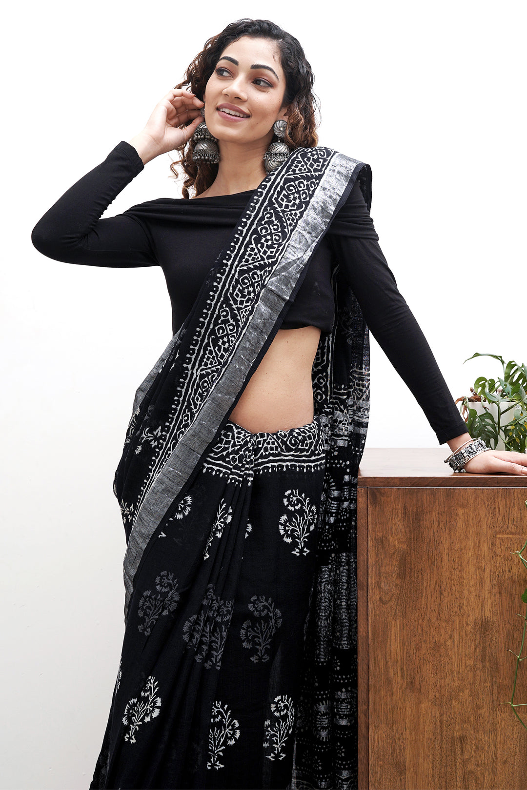 Khanachi Saree Blouse Khan Saree Look With Oxidised Jewellery