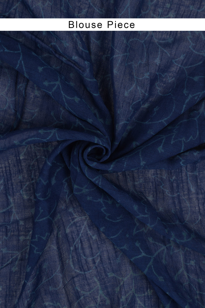 Teejh Gaurangi Indigo Print Linen Saree With Blouse Piece