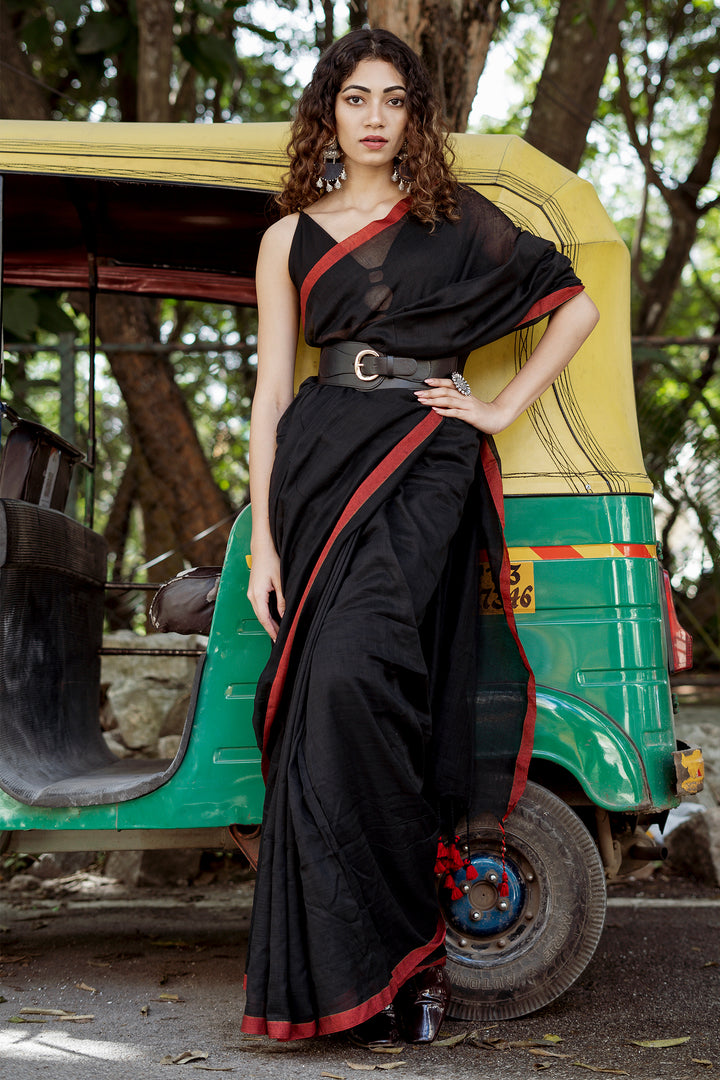 Teejh Kaira Black Mulmul Saree