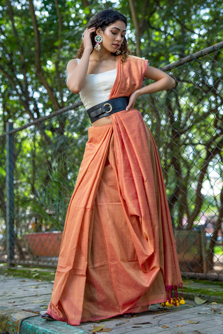 Teejh Kaira Peach Mulmul Saree