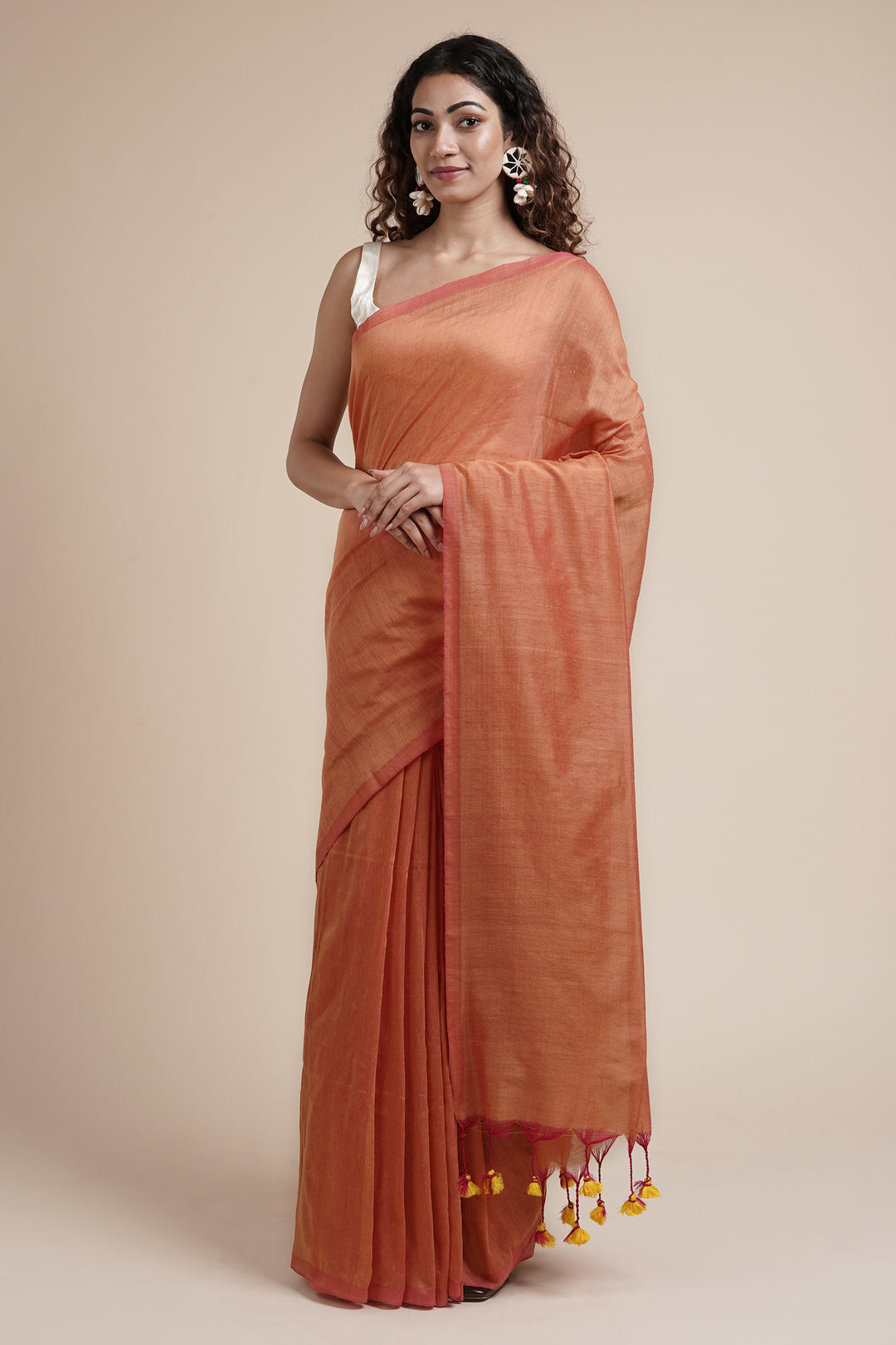 Teejh Kaira Peach Mulmul Saree