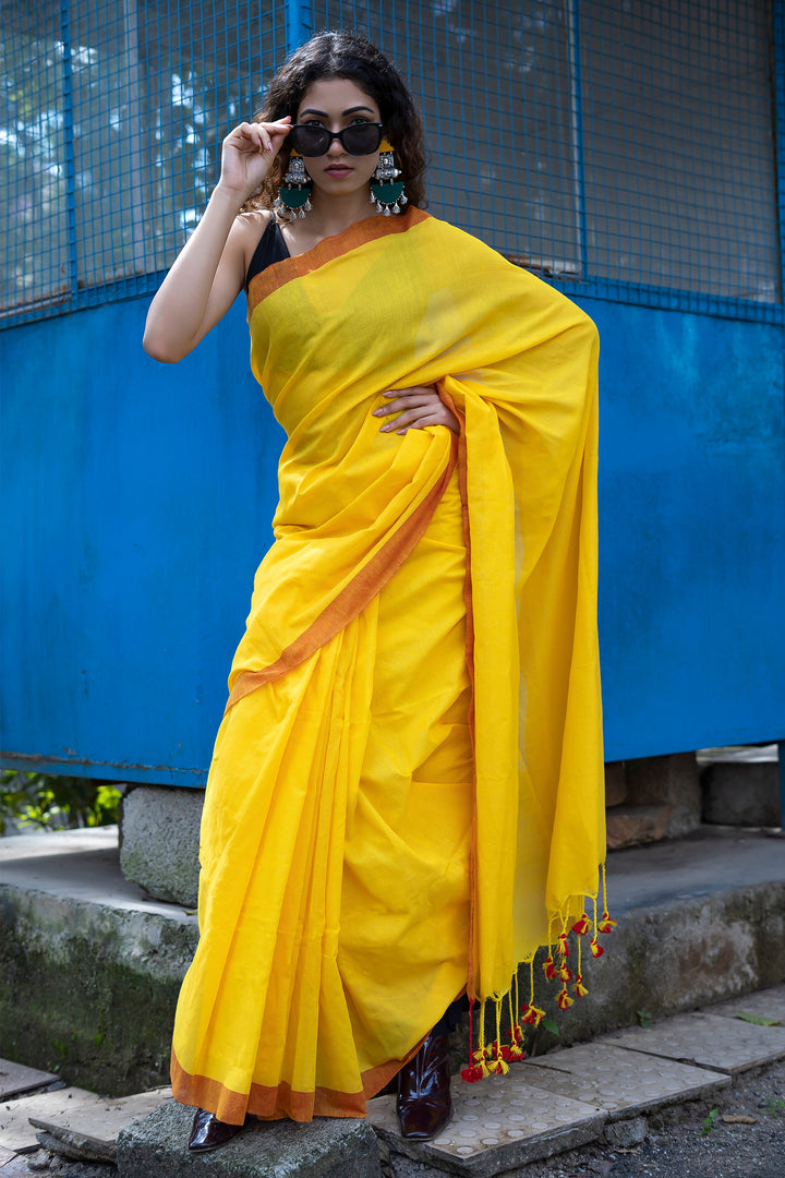 Teejh Kaira Yellow Mulmul Saree