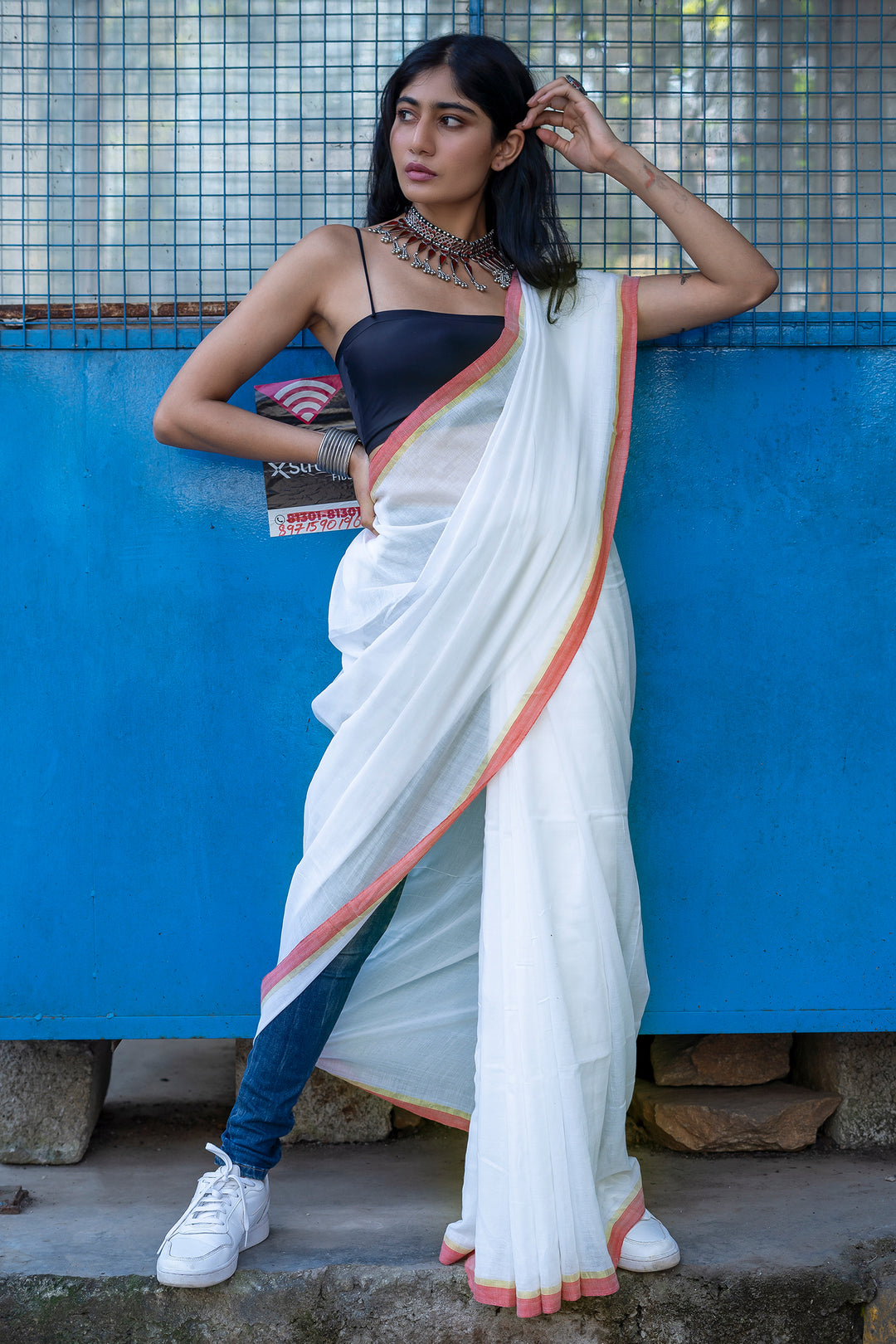 Teejh Kaira White Mulmul Saree