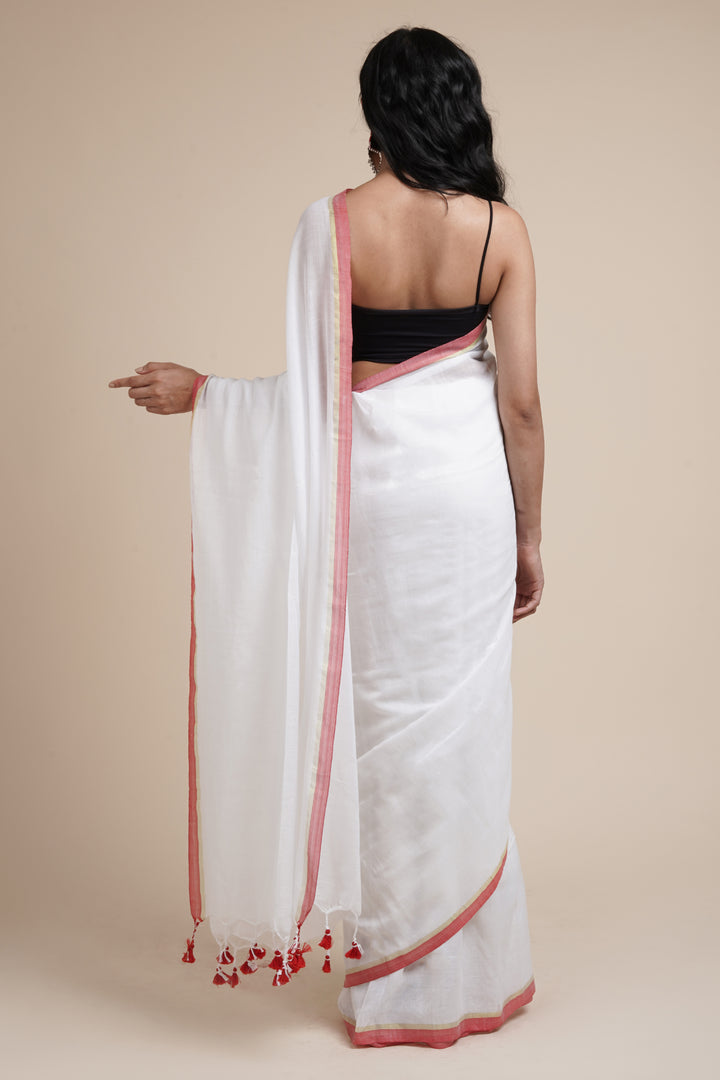 Teejh Kaira White Mulmul Saree