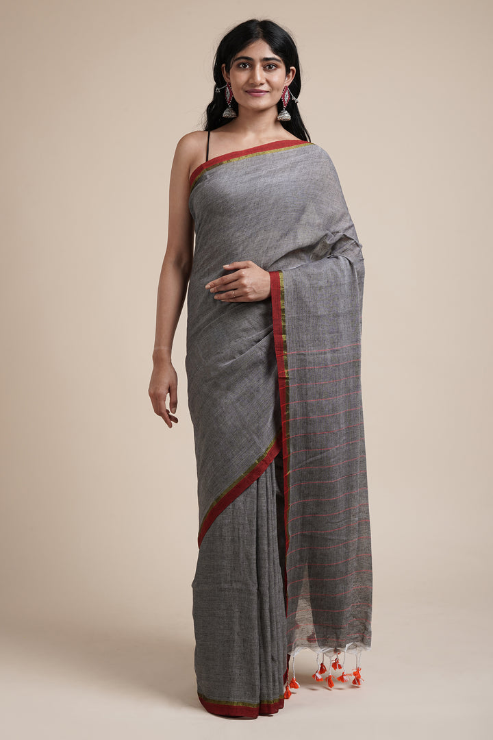 Teejh Kaira Grey Mulmul Saree