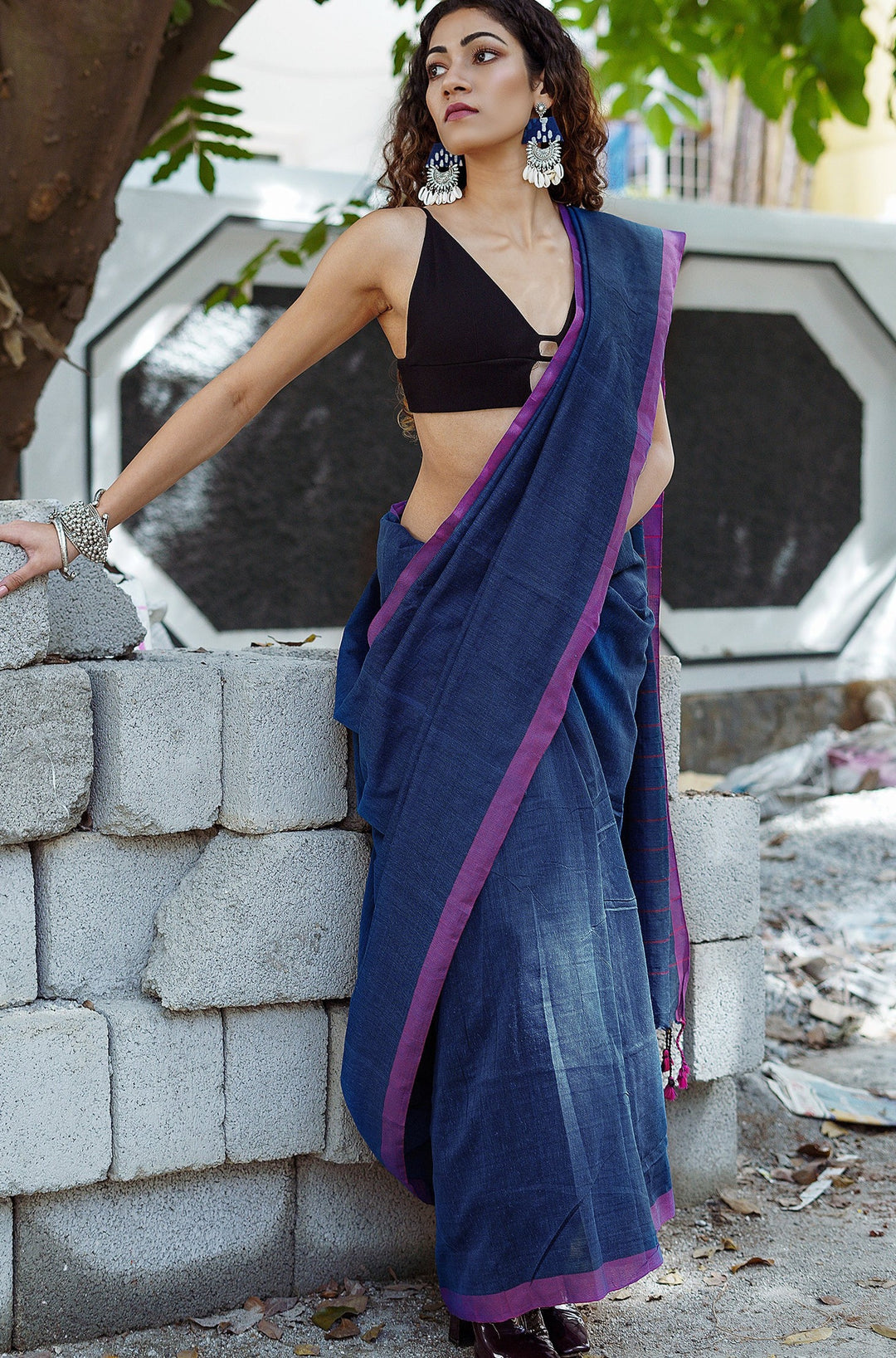 Teejh Kaira Blue Mulmul Saree