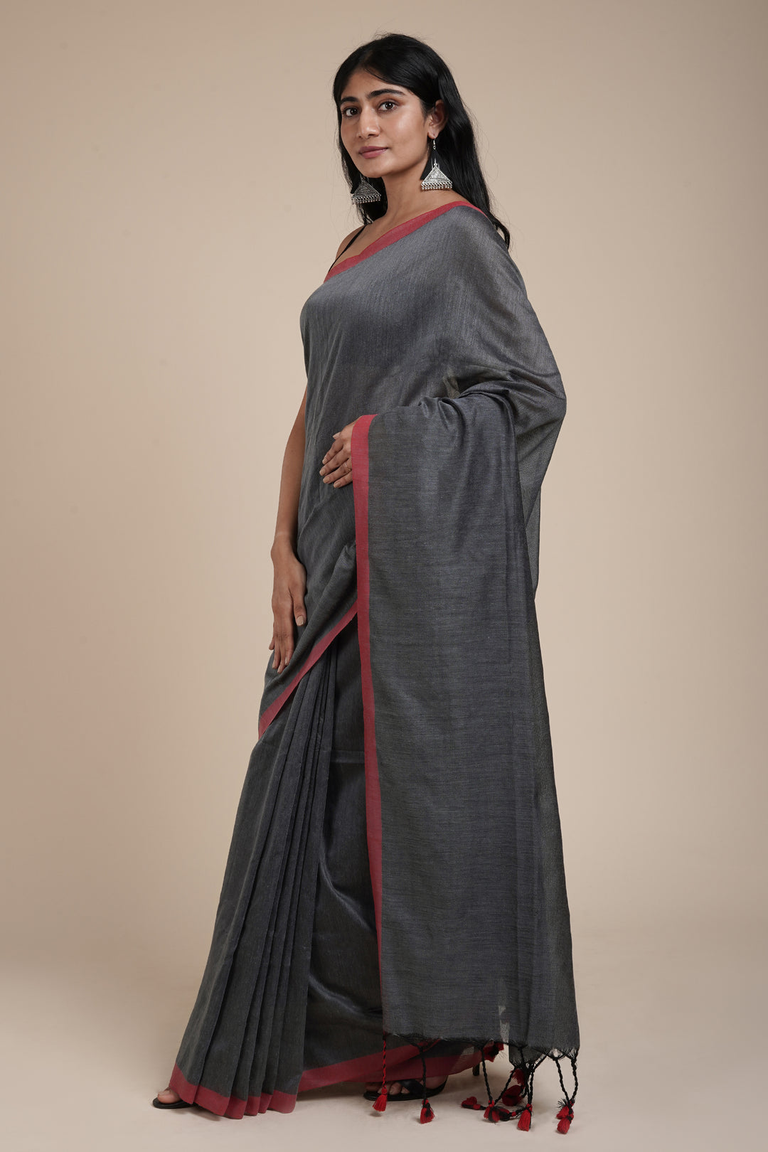 Teejh Kaira Deep Grey Mulmul Saree