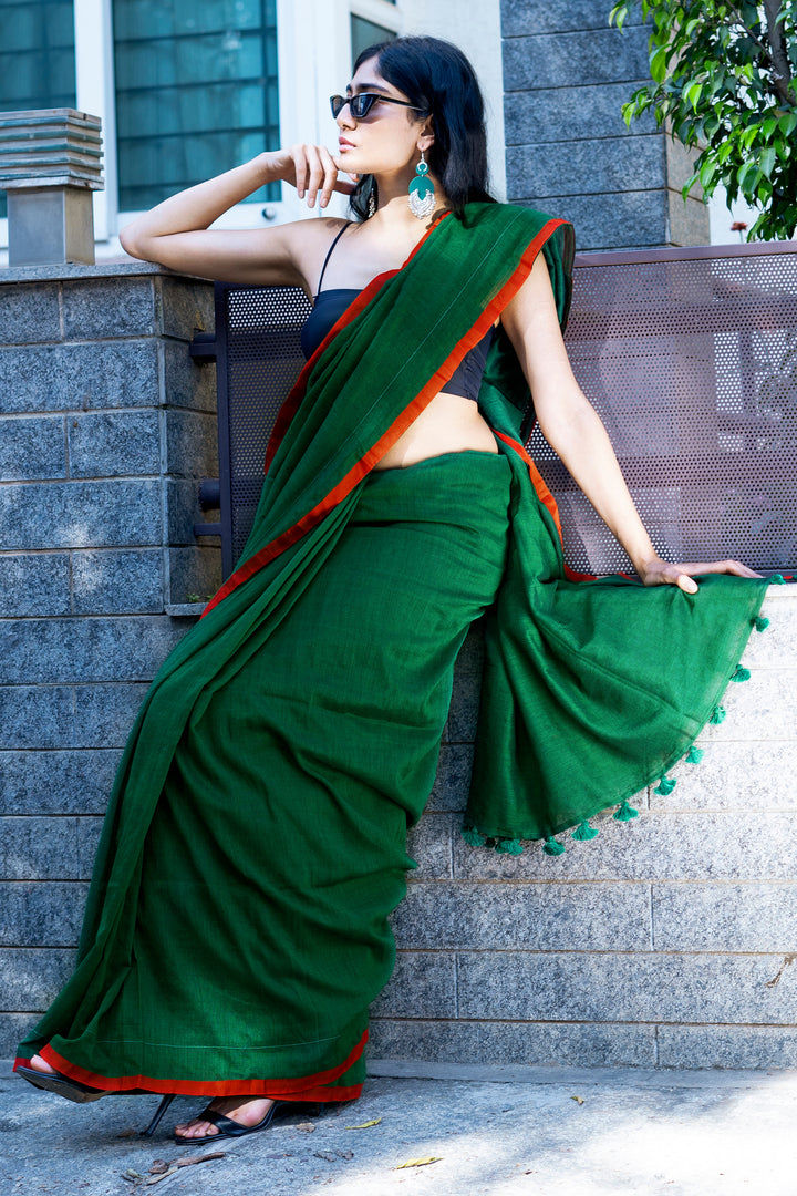 Teejh Kaira Emerald Green Mulmul Saree