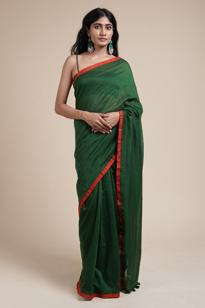 Teejh Kaira Emerald Green Mulmul Saree