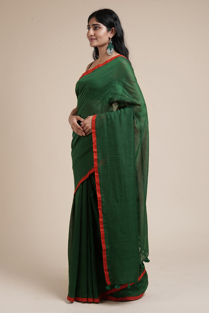 Teejh Kaira Emerald Green Mulmul Saree