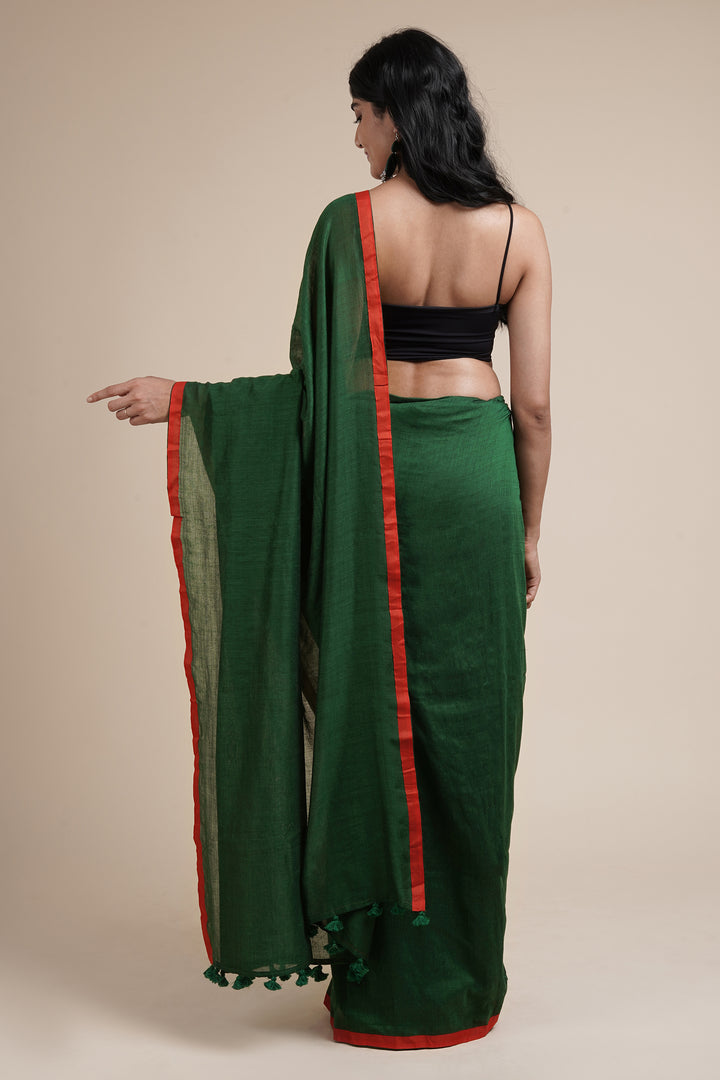 Teejh Kaira Emerald Green Mulmul Saree