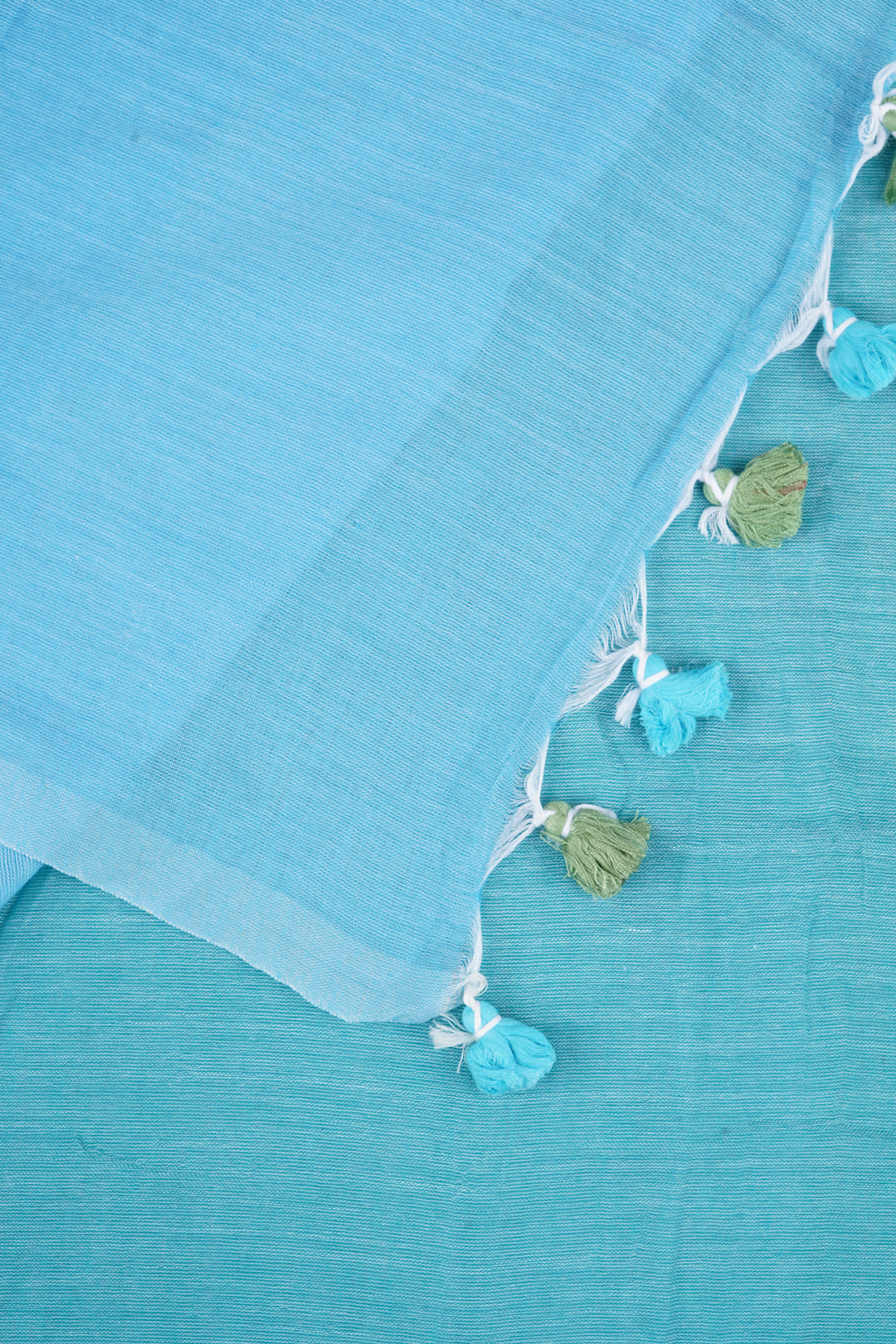 Teejh Iqra Light Blue &amp; Green Mulmul Saree