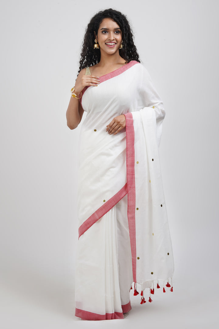 Teejh Savali White Mulmul Saree