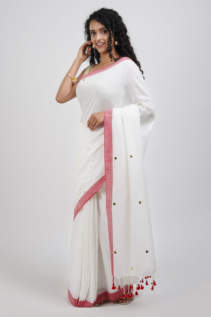Teejh Savali White Mulmul Saree