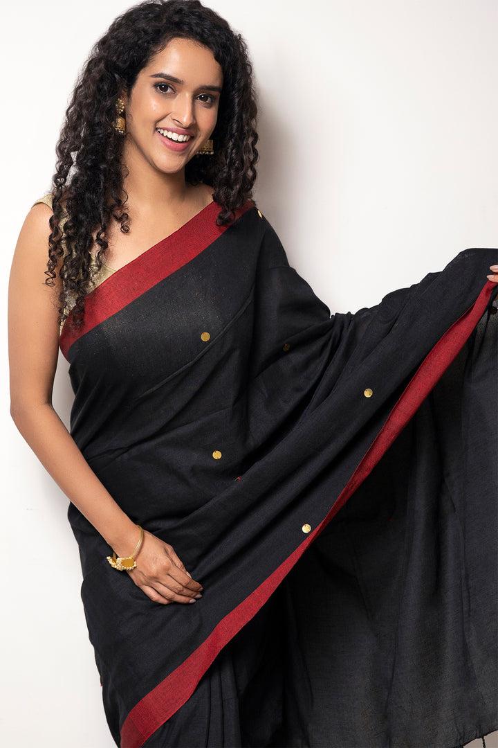 Teejh Savali Black Mulmul Saree