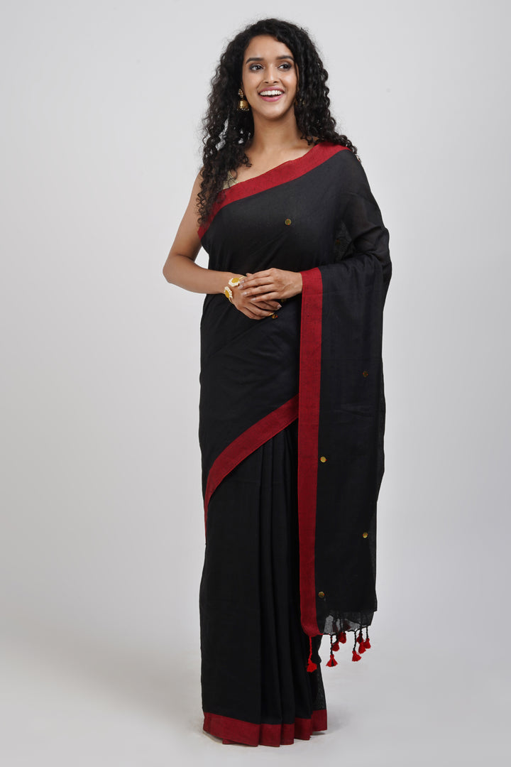 Teejh Savali Black Mulmul Saree