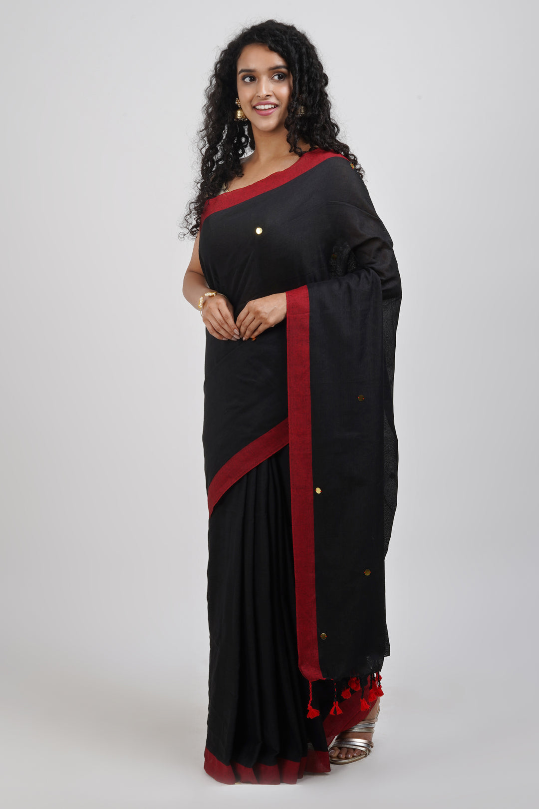 Teejh Savali Black Mulmul Saree