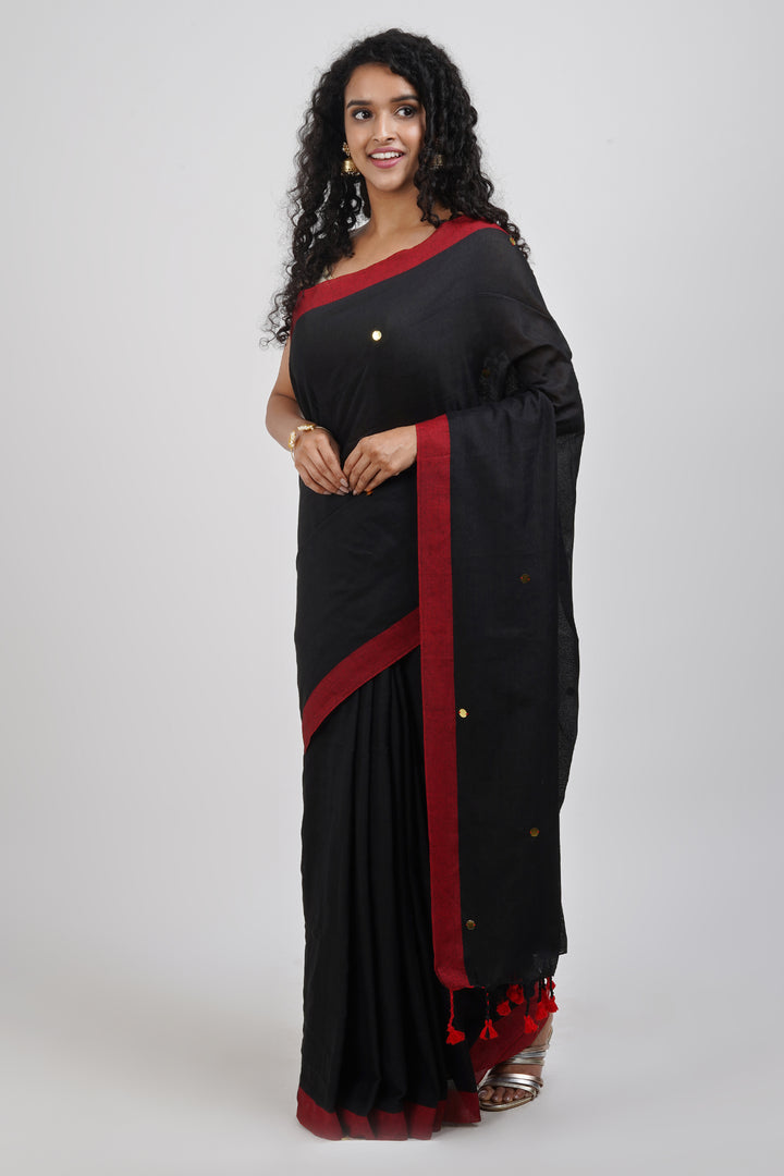 Teejh Savali Black Mulmul Saree
