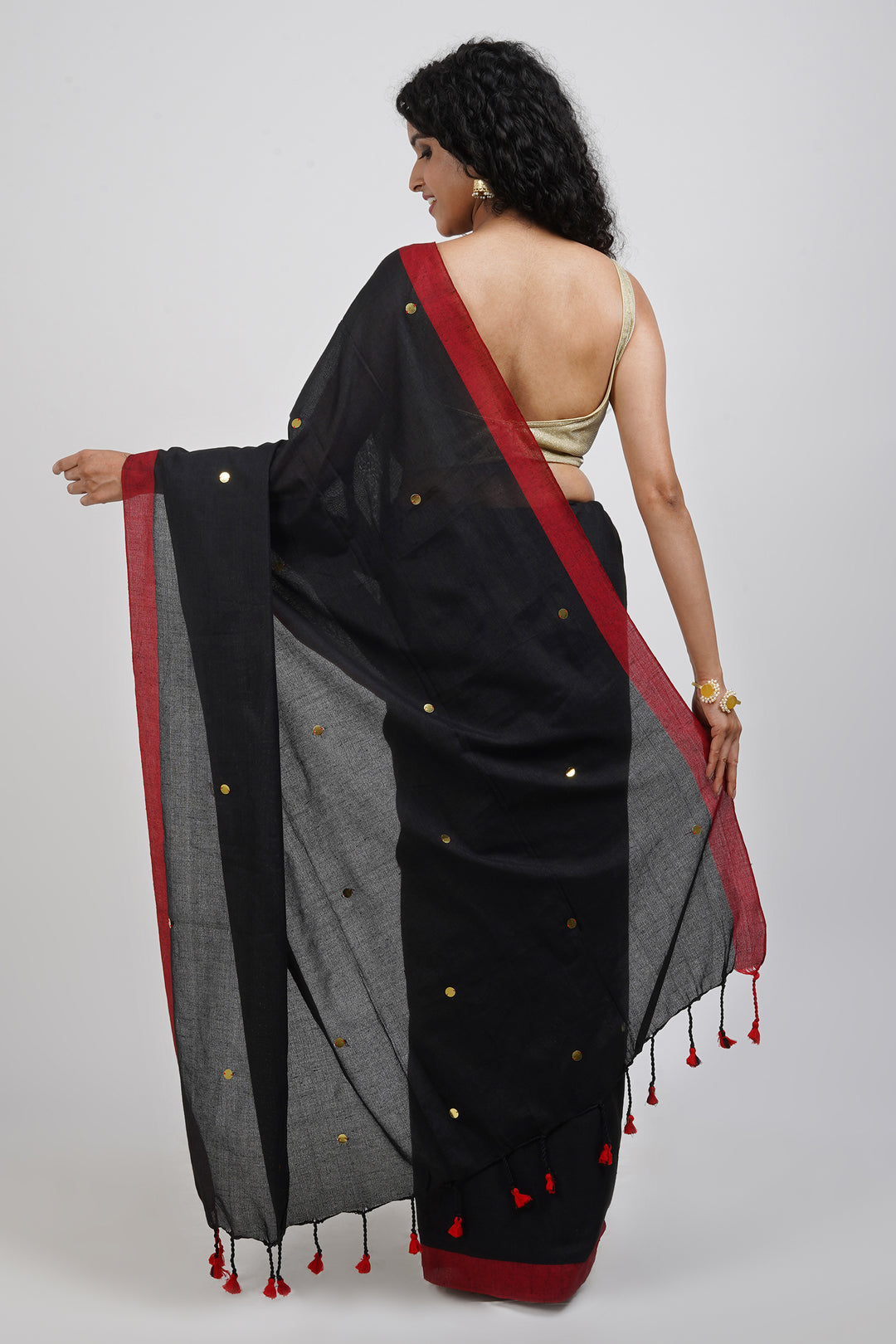 Teejh Savali Black Mulmul Saree