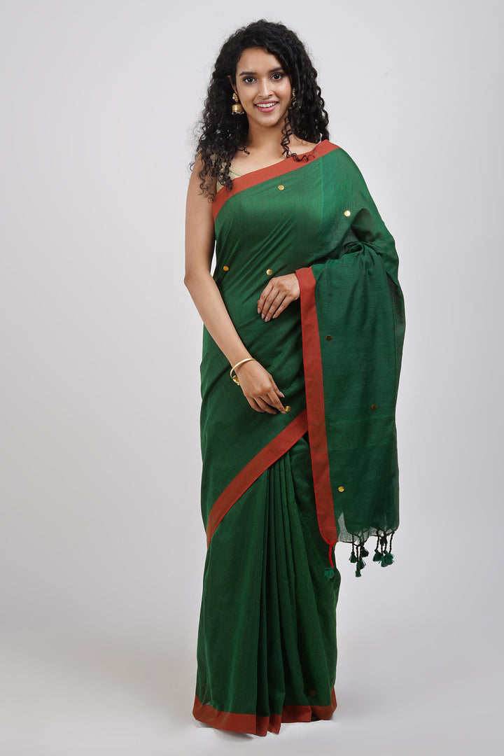 Teejh Savali Green Mulmul Saree