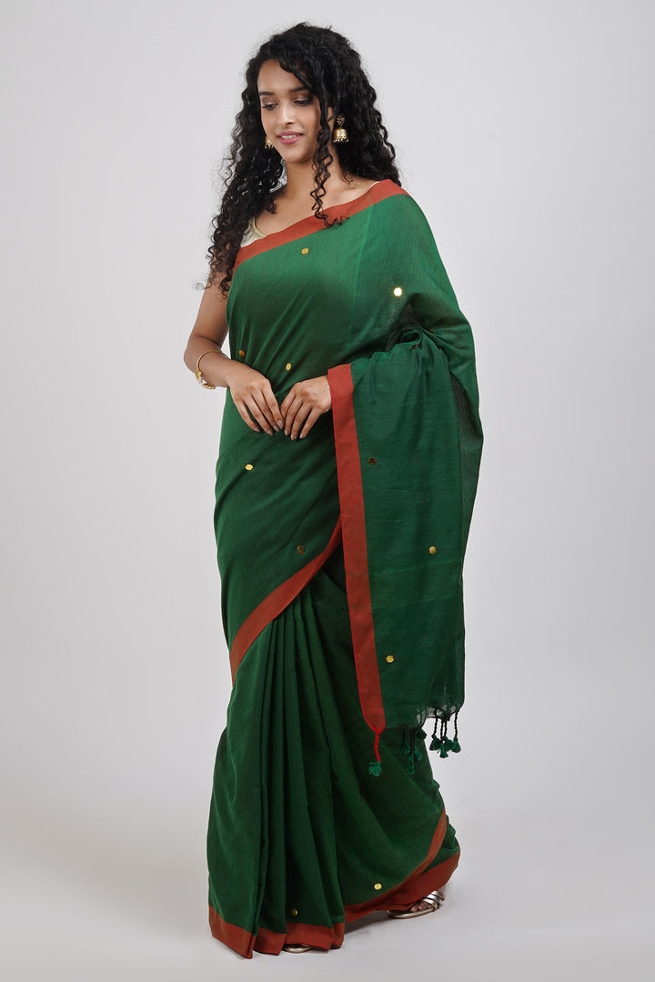 Teejh Savali Green Mulmul Saree