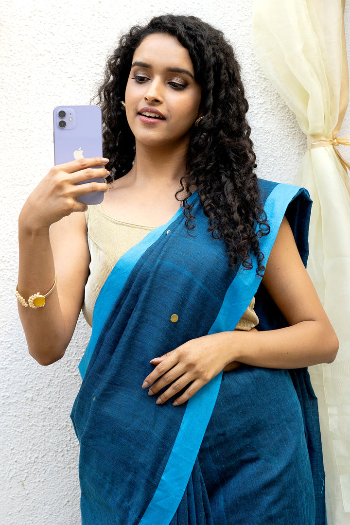 Teejh Savali Blue Mulmul Saree