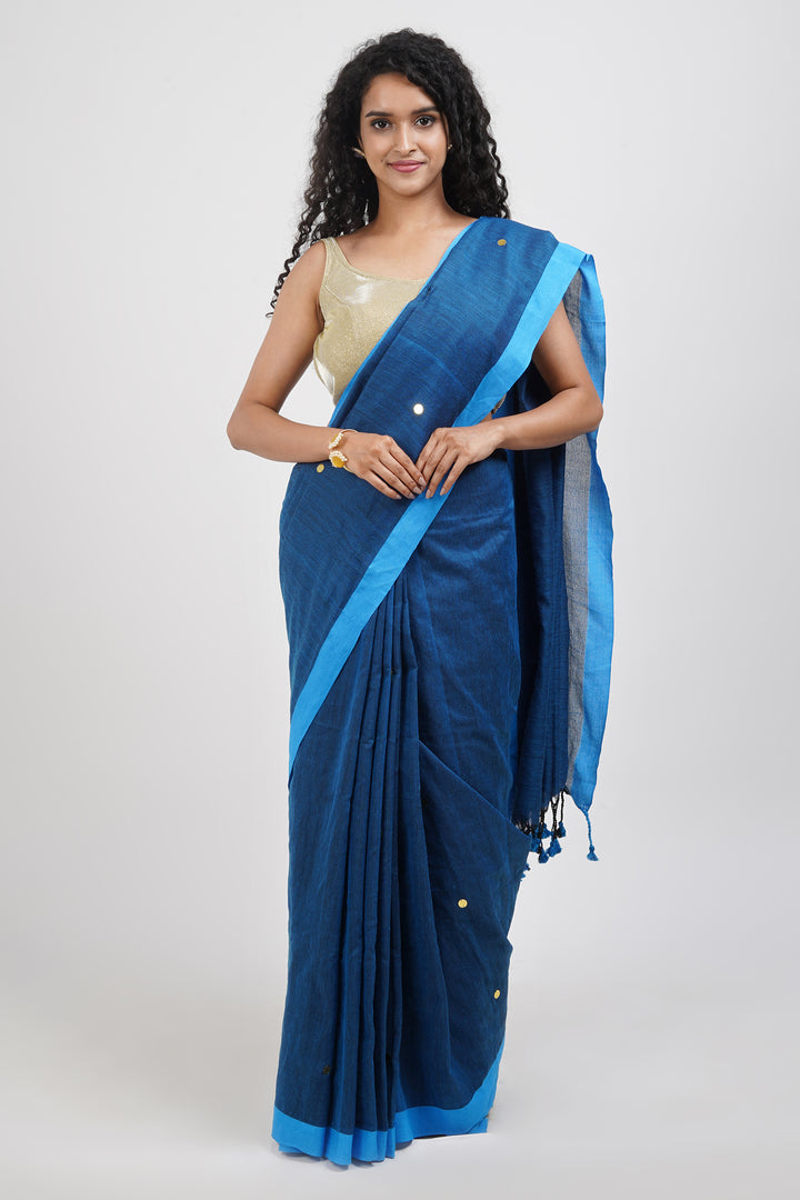 Teejh Savali Blue Mulmul Saree