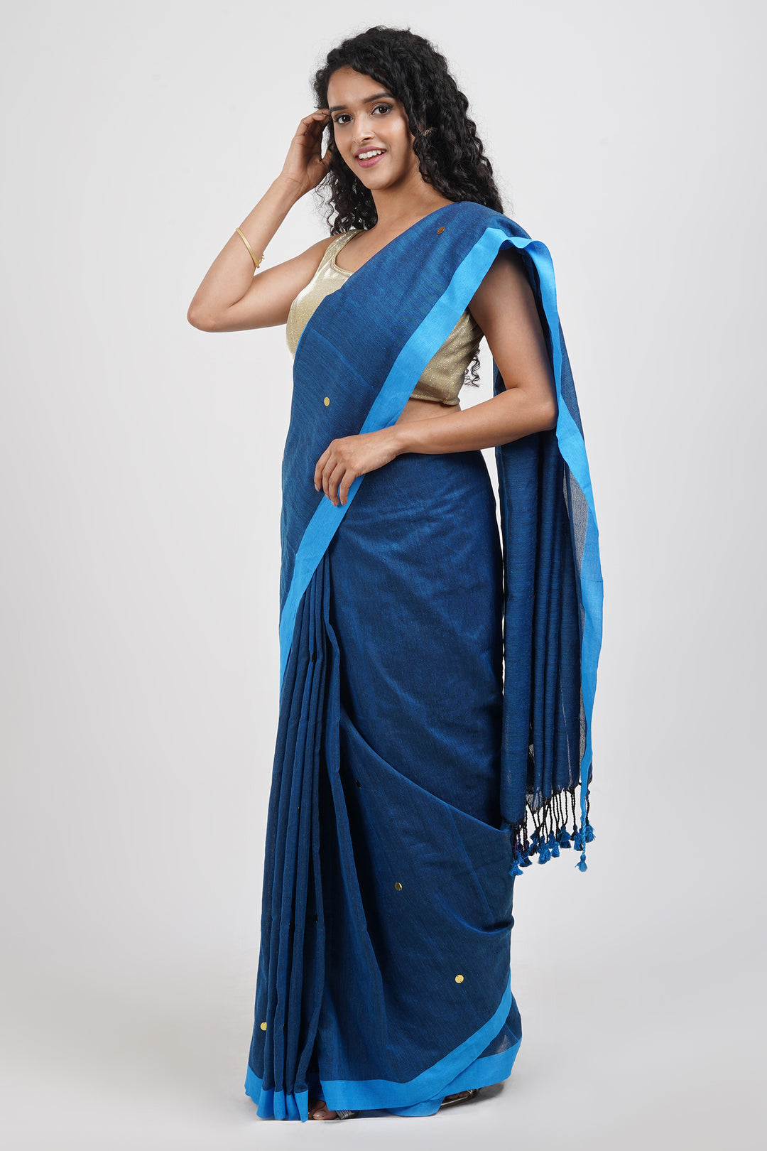 Teejh Savali Blue Mulmul Saree