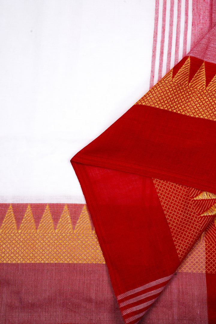 Teejh Aachal White &amp; Red Soft Cotton saree