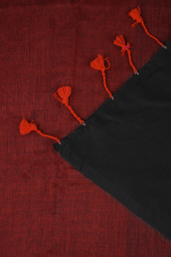 Teejh Varuni Rust Orange &amp; Black Mulmul Saree