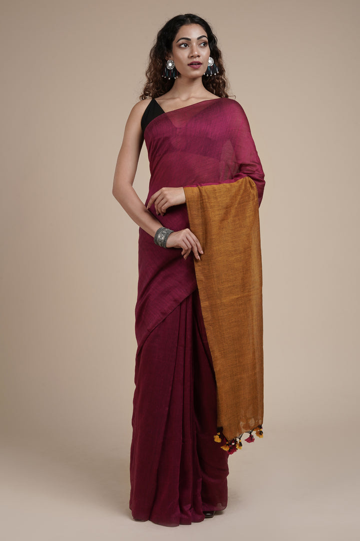 Teejh Varuni Magenta &amp; Mustard Mulmul Saree